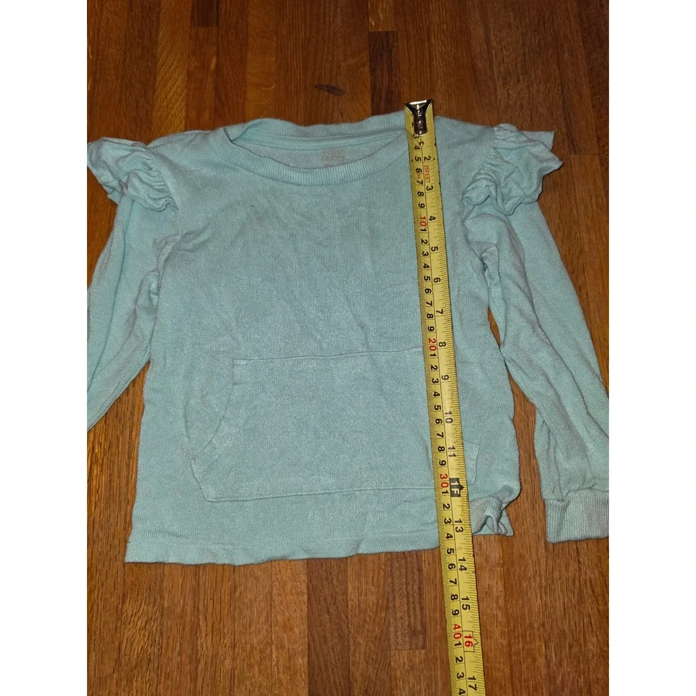 Falls Creek Kids Girls 2T Mint Green Knit Ruffle Shoulder Kangaroo Pocket Top